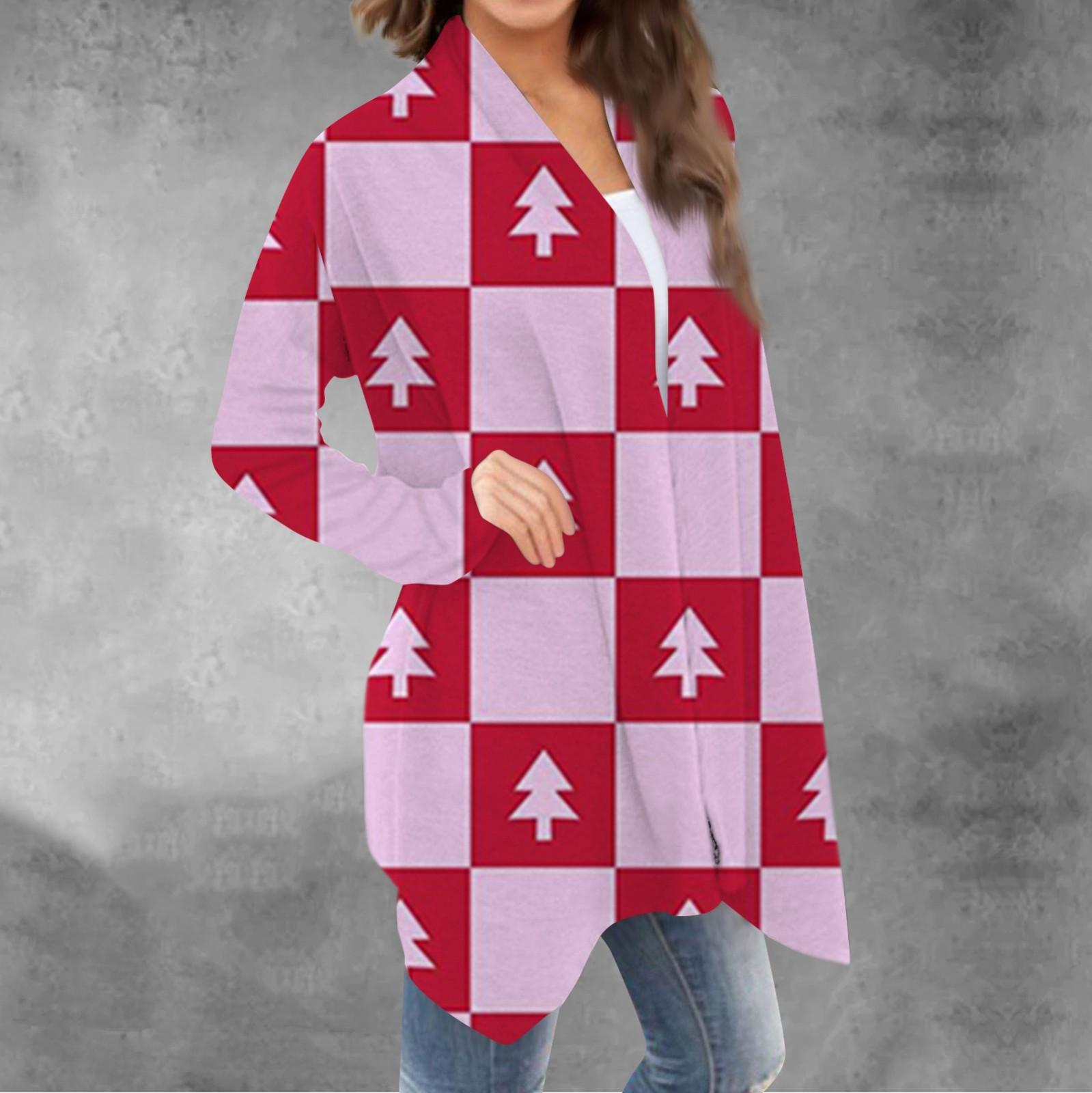 

Женский повседневный кардиган с длинными рукавами и рождественским принтом без верхнего пальто XXXL