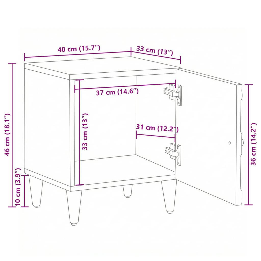 Nightstand White 40 x 33.5 x 46 cm Solid Mango Wood