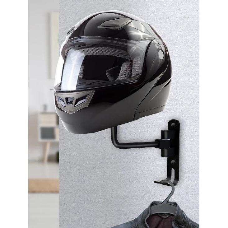 1/2Pcs Wall Mounted Helmet Holder Stainless Steel 180° Rotation Motorcycle Rack with Double Hook Bike Helmet for Bicycle Helmets