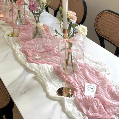 Rosa volangduk i voile för bröllop och fester, söt dekoration för dagis och salong