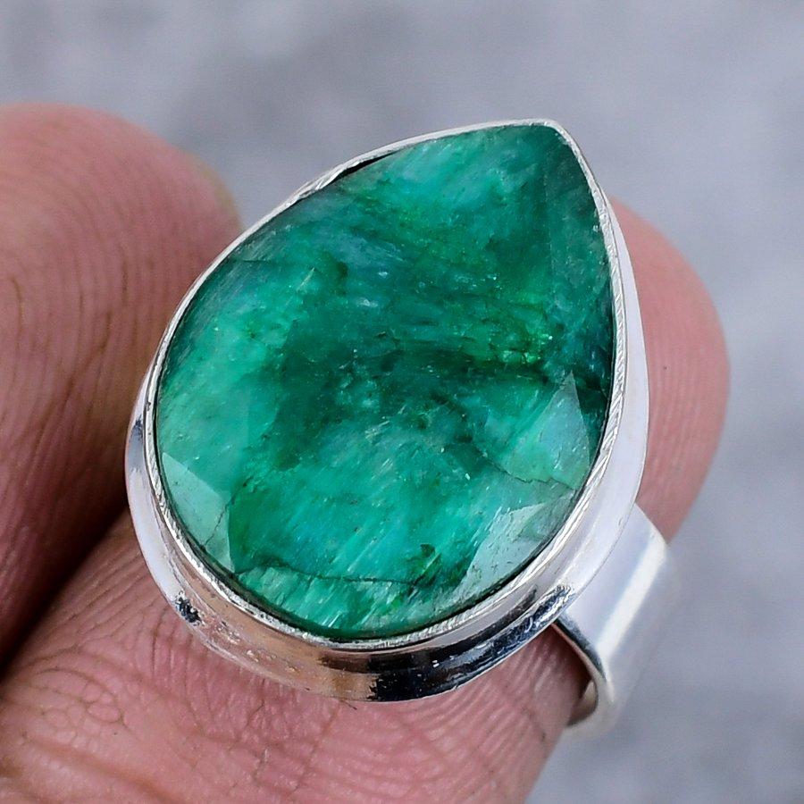 Emerald(Simulated) 925 Sterling Silver Jewelry Ring Size 6.5 P5v31