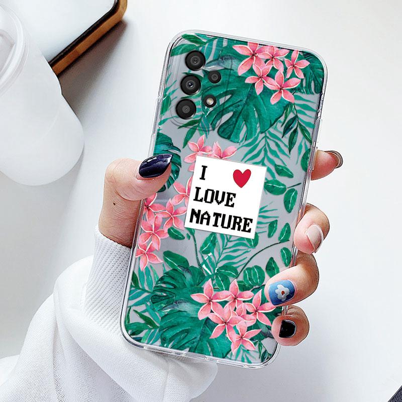 Phone Case For Samsung A53 5G A33 Floral Silicon Cover For Samsung Galaxy A73 Fundas Coque Transparent Soft Capas Flower TPU