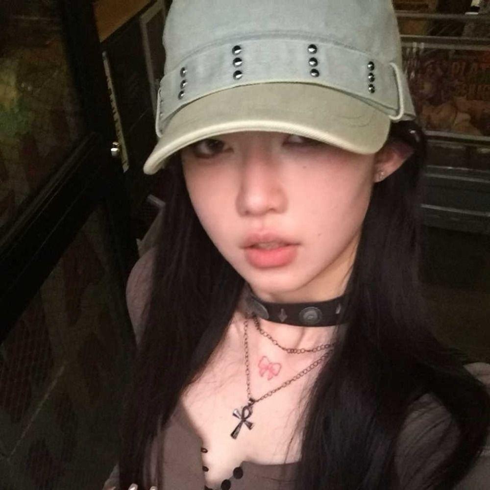 Rivet Flat Top Hat Y2k Cadet Cap Fashion Peaked Cap  Outdoor