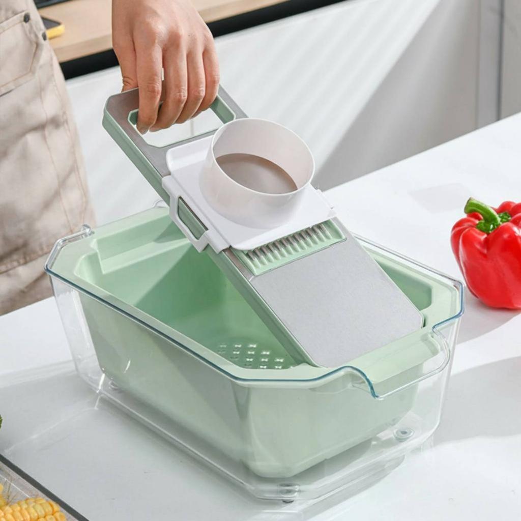 Vegetable Cutter with Container Large Capacity Vegetable Cutter with Container Multi-Functional Mandoline Cutter Non-Slip Base