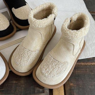 Plano con Botines de Invierno Nieve Tobillo Punta Redonda Zapatos de Dama 2025 Moda Borde Vuelto Conciso Tacón Bajo Botas de Mujer Botas