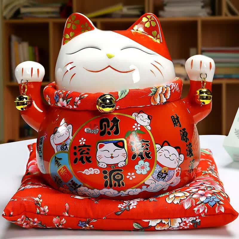 Lucky Cat Ceramic Piggy Bank Ornament