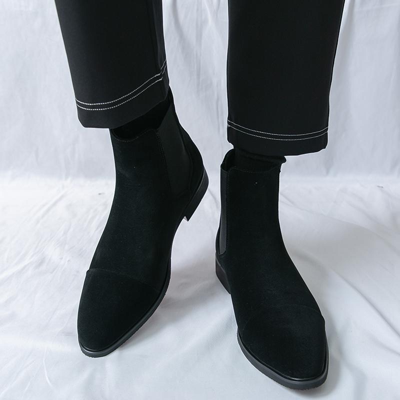 Men Brown Chelsea Motorcycle Boots Casual Outdoor Black Formal Business High Boots Large Size