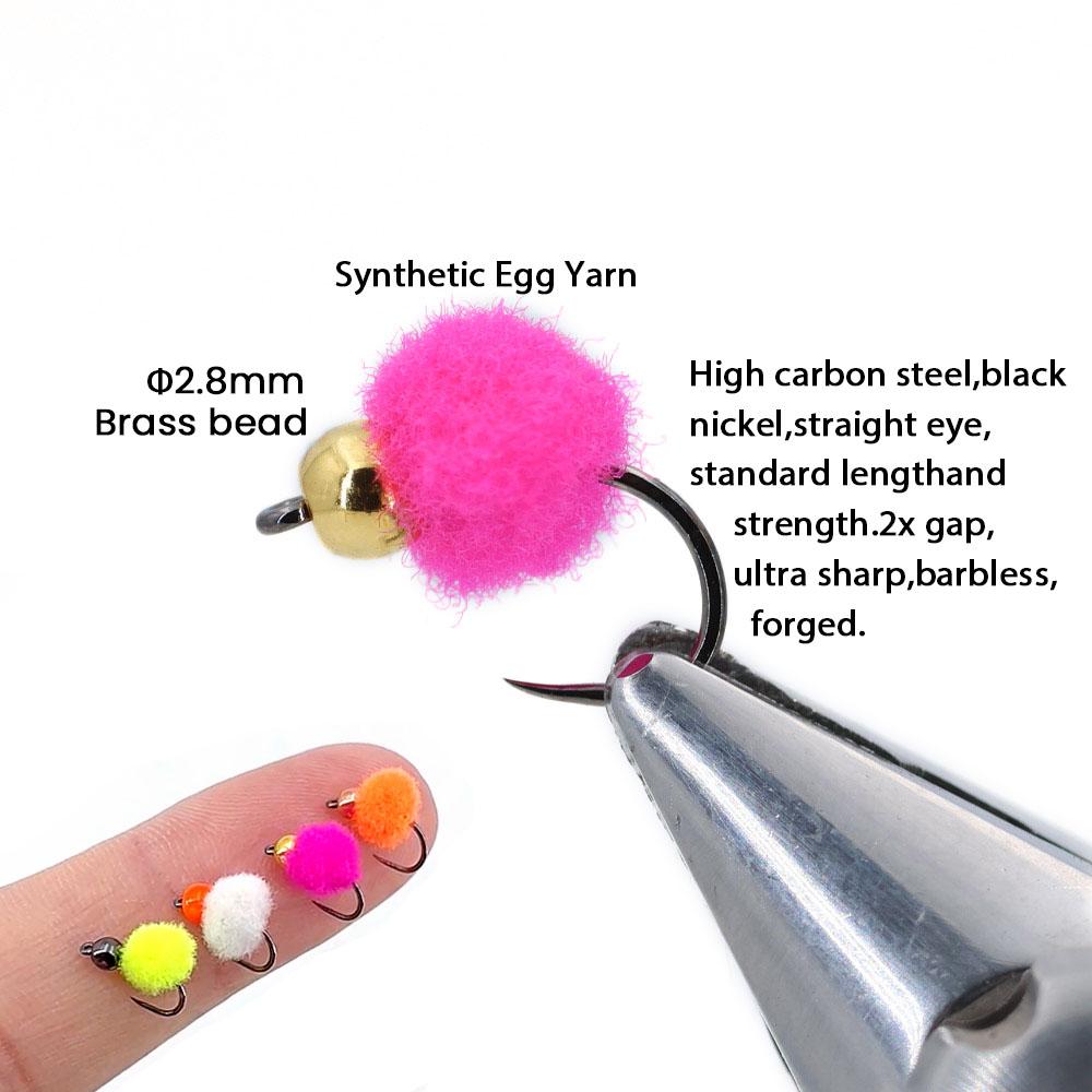 Glo Bug Egg Flies UV Fluorescent Beadhead Trout Salmon Steelhead Fly Fishing Lures, Egg Yarn Nymph Patterns for Freshwater Fishing