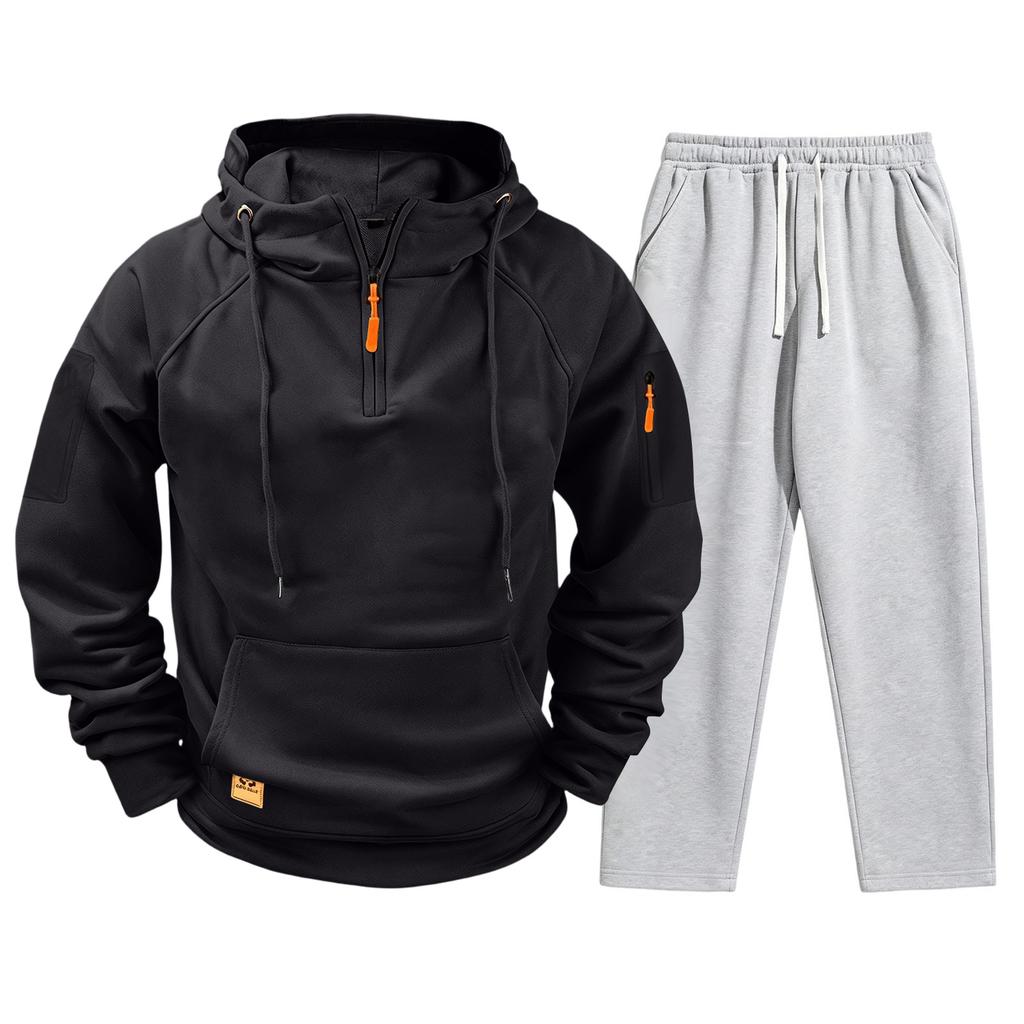 Men's Casual Hooded Sweatshirt and Jogger Pants Set with Multiple Pockets, Long Sleeve Drawstring Tracksuit for Fall Winter (Gray Pants)