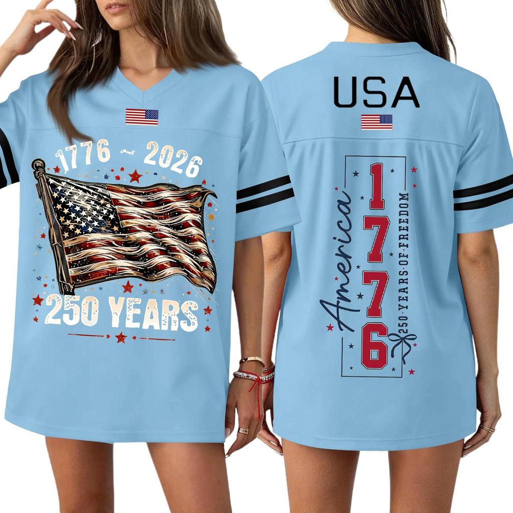 Women's Casual Fashion V-Neck Sports Independence Day Print Short Sleeve Sports T-Shirt Top