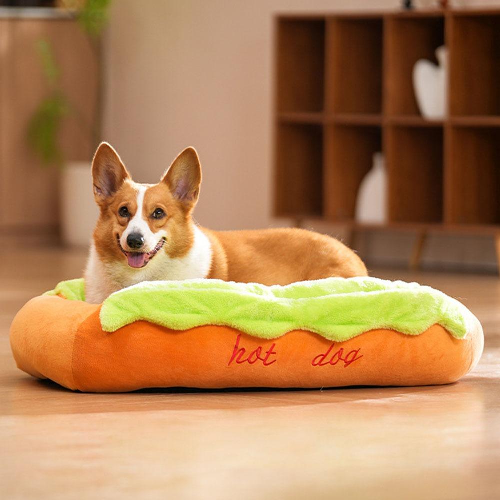 Hot Dog Pet Bed For Dachshund Cat Plush Removable Washable Pet Beds Soft Corduroy Non-Slip Bottom Pet Bed For Puppies Small Pets