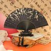 Bamboo Chinese Style Folding Fan Vintage Silk Folding Fan Shank Classical Dance Fan Tassel Elegent Female Hand Fan Home Decor