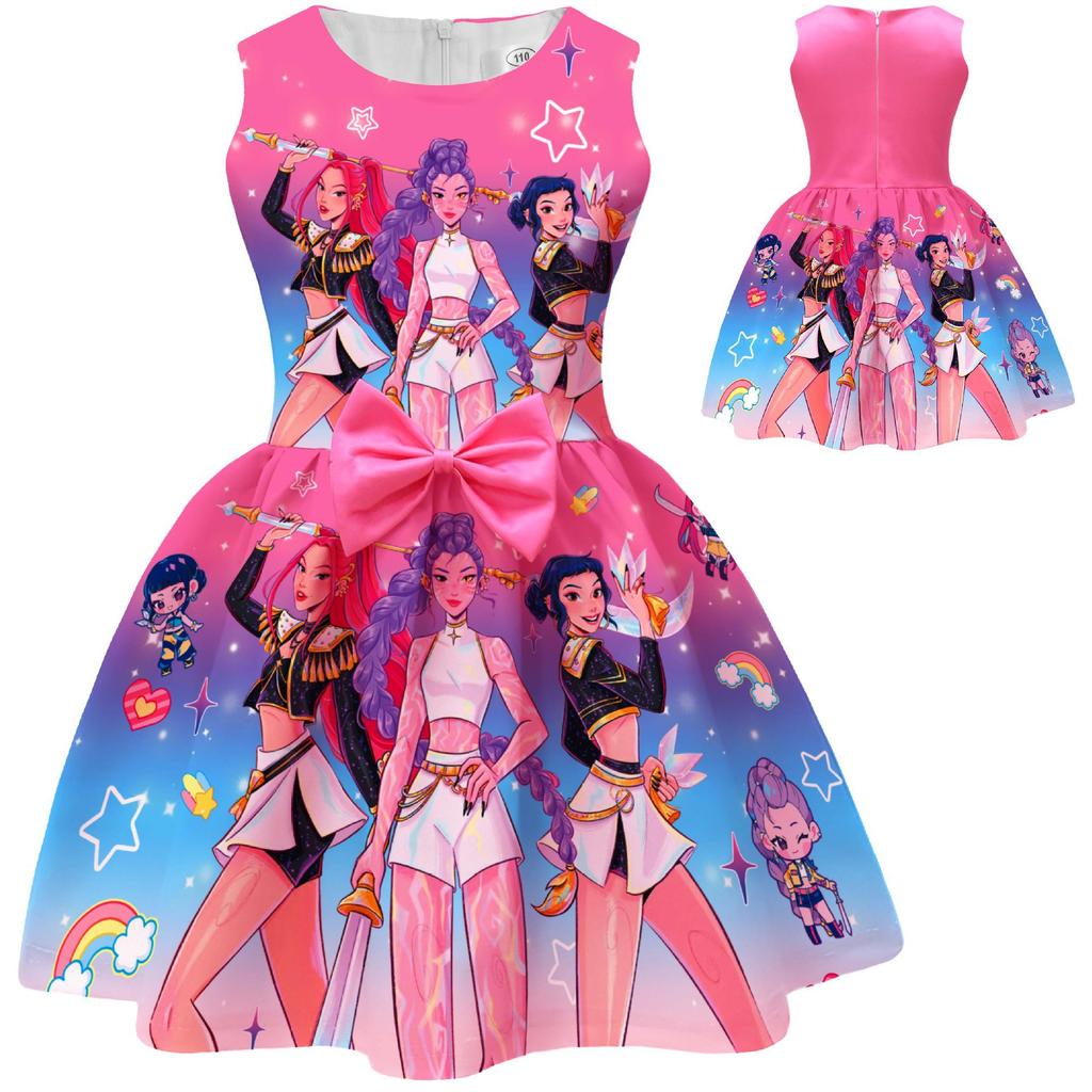 Demon Slayer Digital Print Girls' Dress Girls' Bowknot Gown Dress