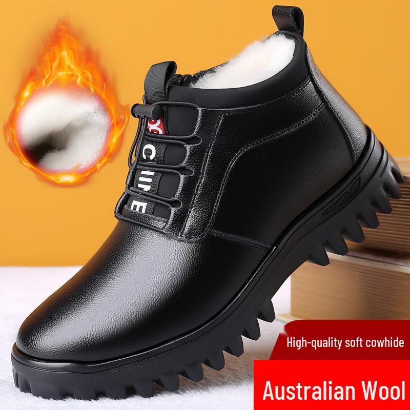 Men s Winter Cotton Leather Surface Casual Shoes - Velvet-Lined, Thickened, Warm, Windproof & Waterproof 40