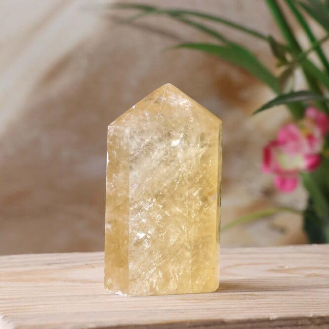 9Dzine Yellow Calcite Freeform Crystal – Natural Polished Healing Stone 100–120g for Reiki, Meditation, Chakra Balancing & Vastu Home Décor