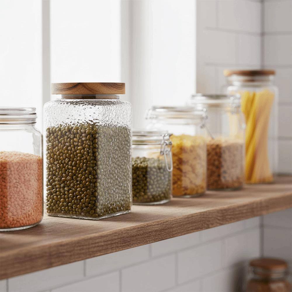 Wood Lid Kitchen Glass Bottle Vintage Mason Jar Multi-functional Grains Storage Box Candy