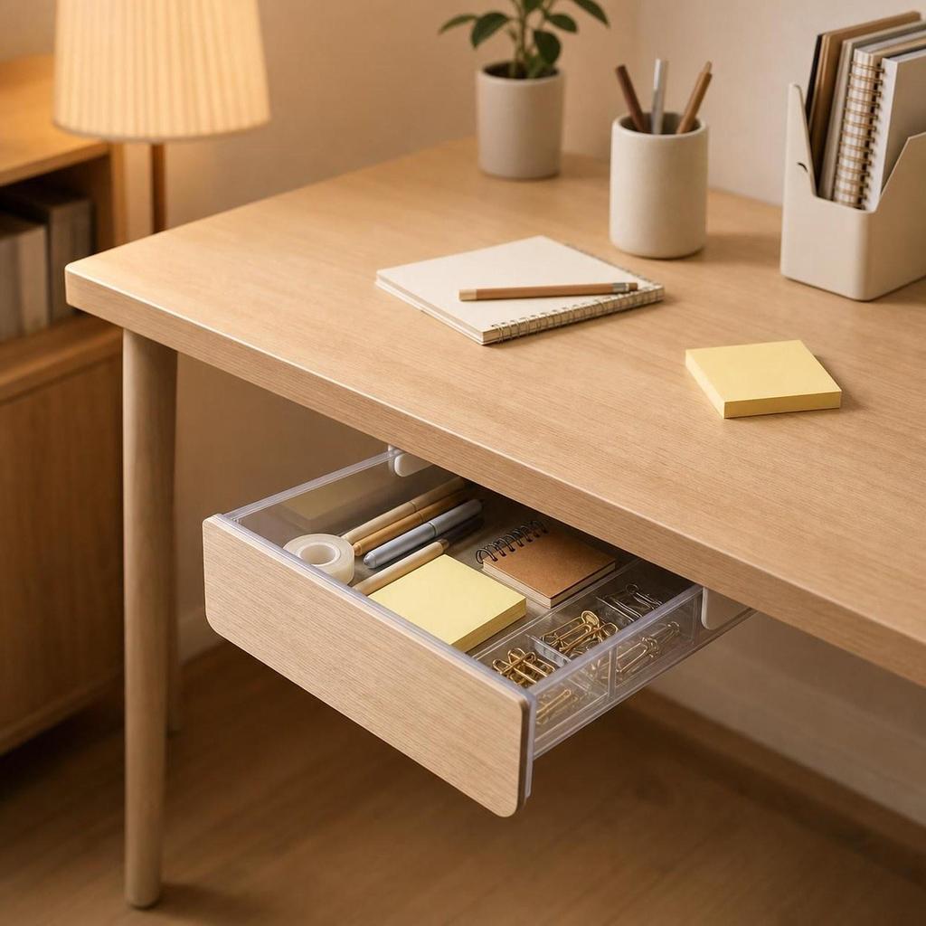 Pull Out Under Desk Drawer Storage Cabinet Large Plastic Organizer Box for Table Makeup Vanity Room School Kitchen Desk