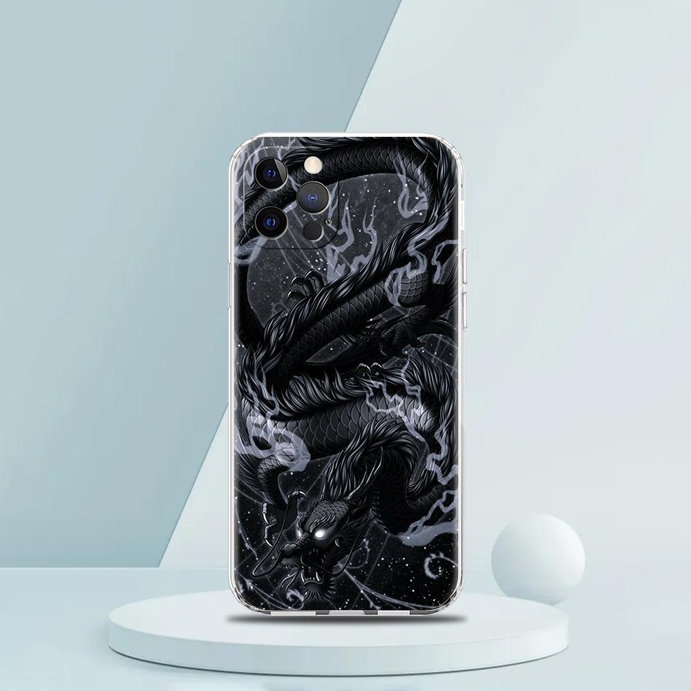 Für iPhone 15 16 14 13 12 mini 11 Pro Max XS X XR SE 7 8 Plus Silikon Klare Hülle Illusionäre Farbe Chinesischer Drache Handyhülle