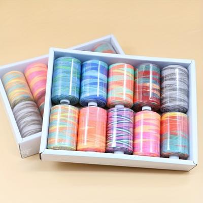 1 caixa com 10 rolos de 1000 jardas de linha de costura colorida de tamanho grande para máquina de costura doméstica, linha de costura manual faça você mesmo, tingimento secional