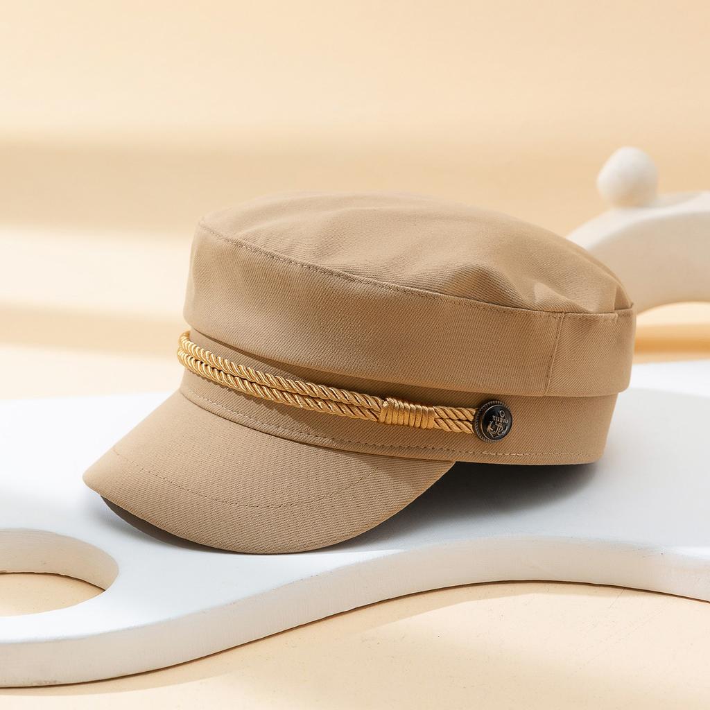 Simple double rope braid flat top beret Korean version of spring and autumn simple fashion all the newspaper boy hat