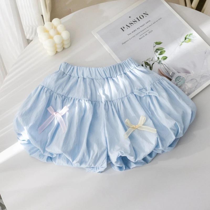 

Summer Solid Color Girls Clothes Bow Decorative Shorts Korean Version Casual Folded Children s Clothing 80cm