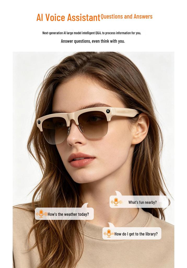 Smart AI Glasses: 800W HD Video Recording, Sports Bluetooth, Translation, with Camera Functionality