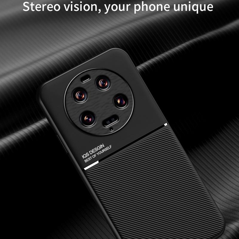 For Xiaomi 13 Ultra Lines Imprinted PU Leather+TPU Case Magnetic Car Holder Phone Cover