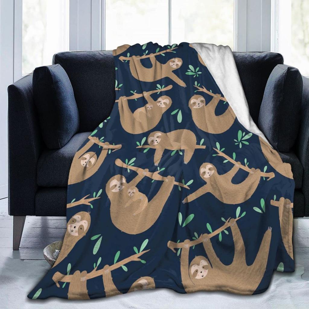 Cartoon Sloth Flannel Throw Blanket Cute Wild Animals Lazy Sloth Blanket for Bed Sofa Couch Warm Lightweight Super Soft Blanket