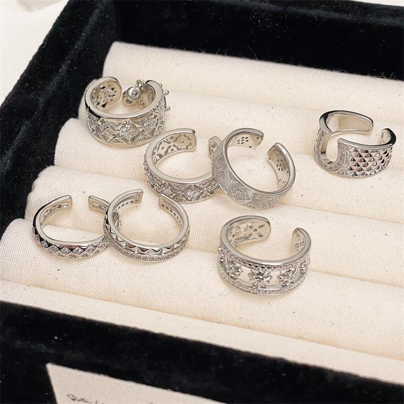 New Xiaoxiangfeng Rhombus-Shaped Woven Zircon-Inlaid Open Ring, Light Luxury, High-End, Niche Design, Simple Jewelry Women