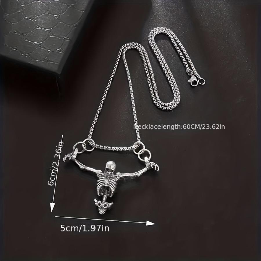 New Stylish Dark-Colored Skull Pendant Necklace, Unique Retro Punk Hip-Hop Skeleton Accessory for Halloween