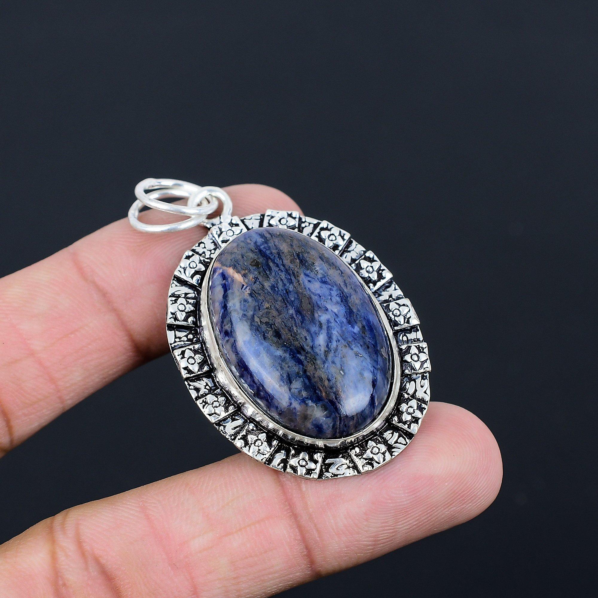 Mothers day Sale Oval Natural Sodalite Bezel Wedding New Pendant Sterling Silver