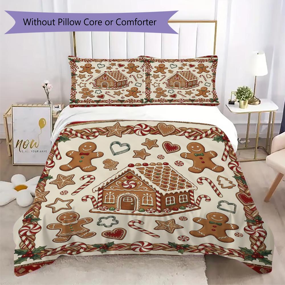 North Pole Delivery Pattern Bedding uilt Set uilt Cover Pillowcase Home Decoration Birthday Gift (1 * duvet cover + 2 * pillowcase without core)_XIA