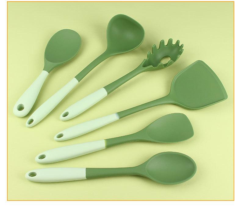 6Piece Silicone Kitchen Utensil Set Chinese Spatula Soup Ladle Slotted Turner Pasta Spoon Salad Honey Scrapers for Non