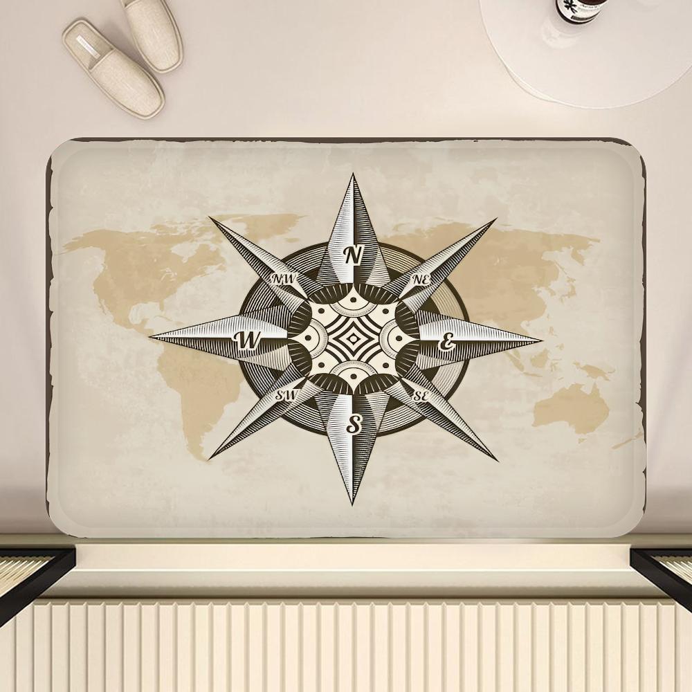 Nautischer Kompass Flur Teppich Waschbar Rutschfest Wohnzimmer Sofa Stühle Bereichsmatte Küche Fußmatte Bereichsteppich