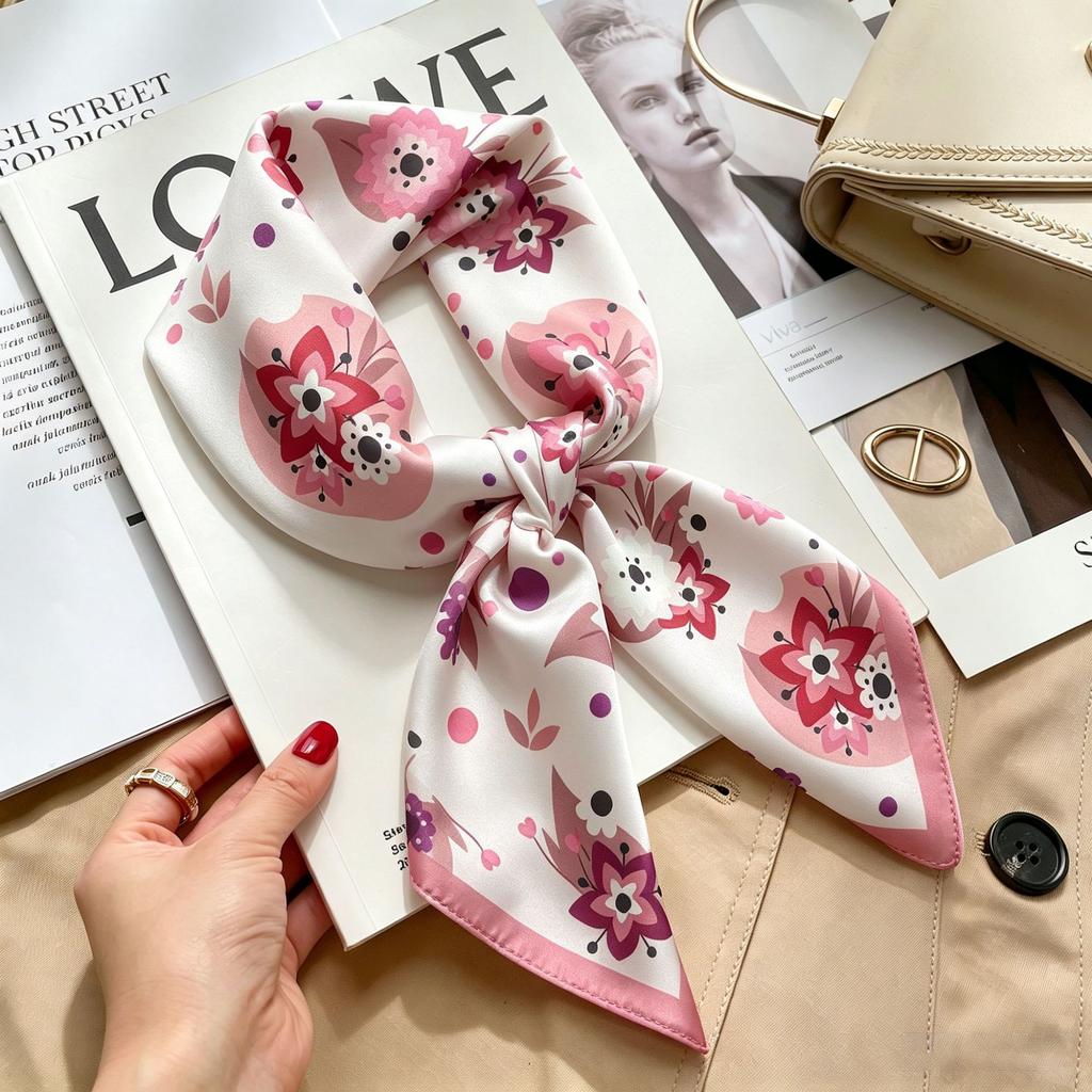 Simple temperament Spring and summer female imitation silk scarf versatile Korean version casual small square scarf neck protection decorative scarf