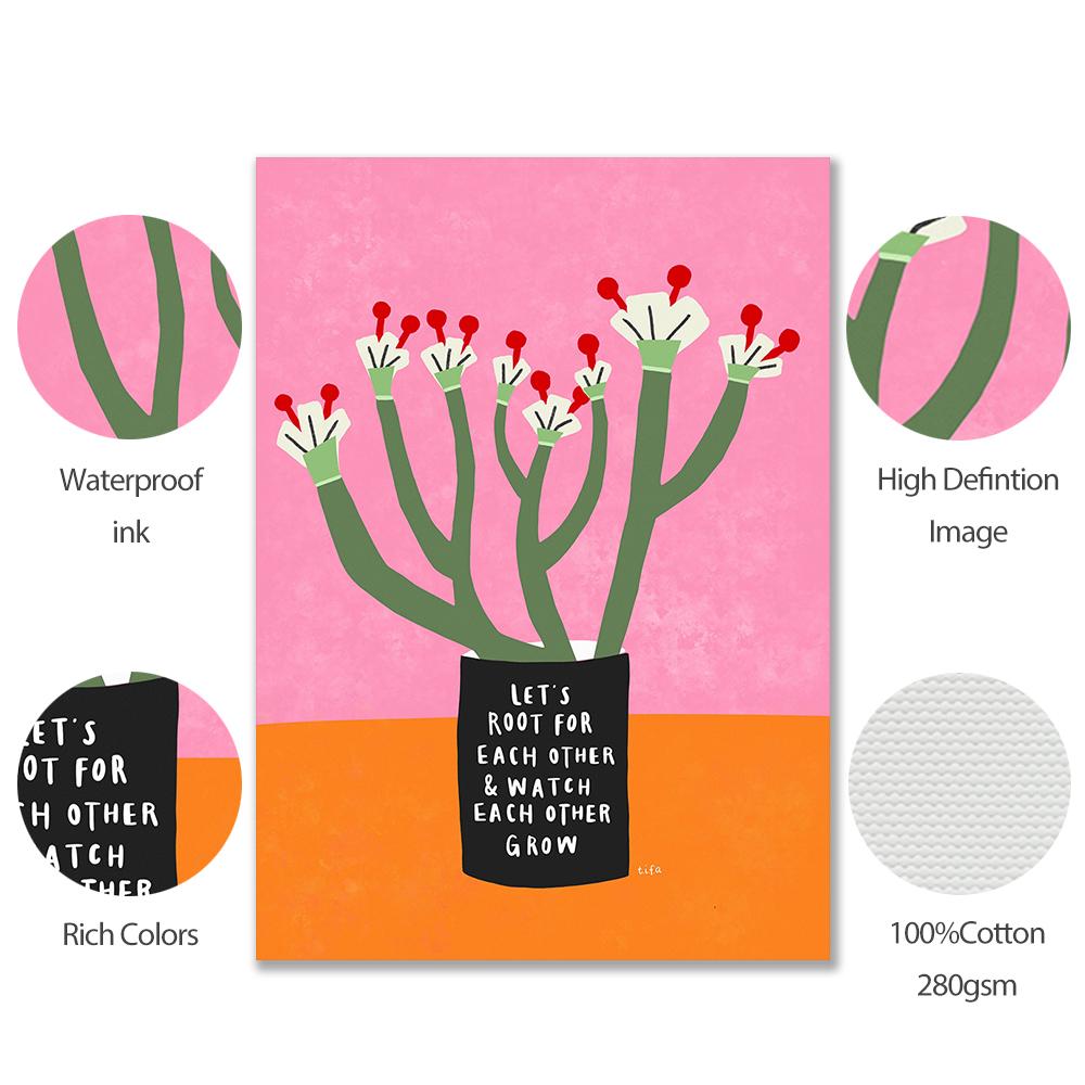 Positive Kind Girl Quote Poster Wall Art Print Abstract Pink Flower Canvas Painting Colorful Boho Living Room Home Decor Picture