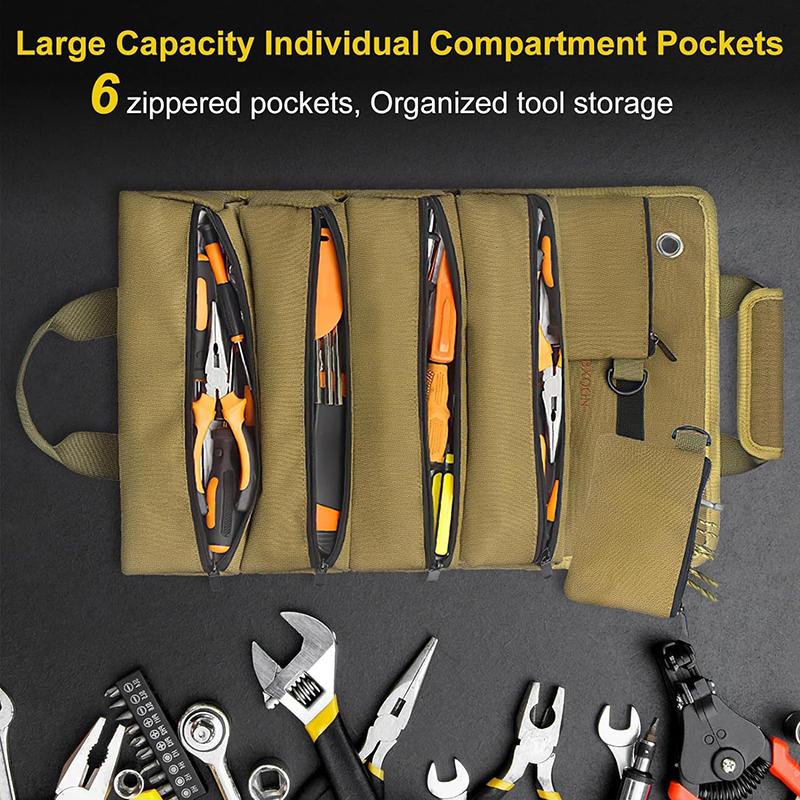 Electrician And Mechanic'S Portable Tool Roll Bag Heavy Duty Roll Up Detachable Zipper Bag