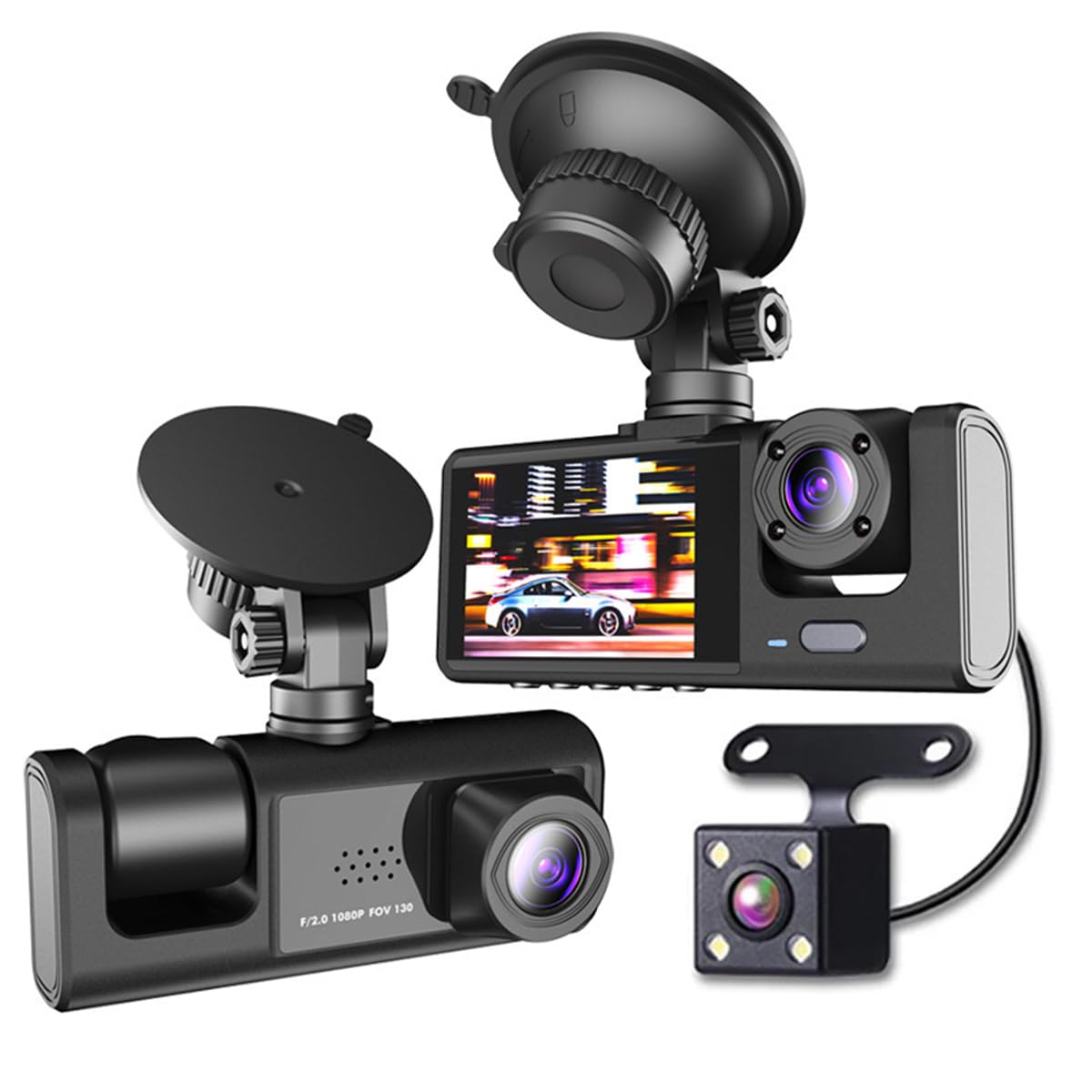 

DWCQRTM Dash Camera, 3 Cameras, 360°, Small Dash Camera, 1080P, Full HD Image Quality,