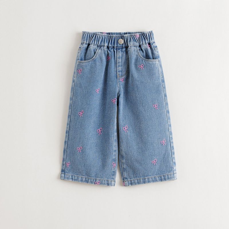 Mark Jenny Girls Embroidered Bow Straight-Leg Jeans Baby Pants 2025 Spring New Style 551523