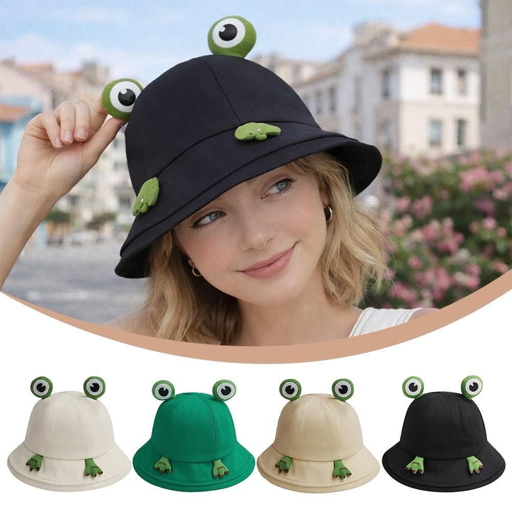 Cute Cute Frog-Shaped Cartoon Frog Bucket Hat Foldable Sunscreen Fisherman Hats Funny Big Eyes Pattern Panama Fishing Cap Summer