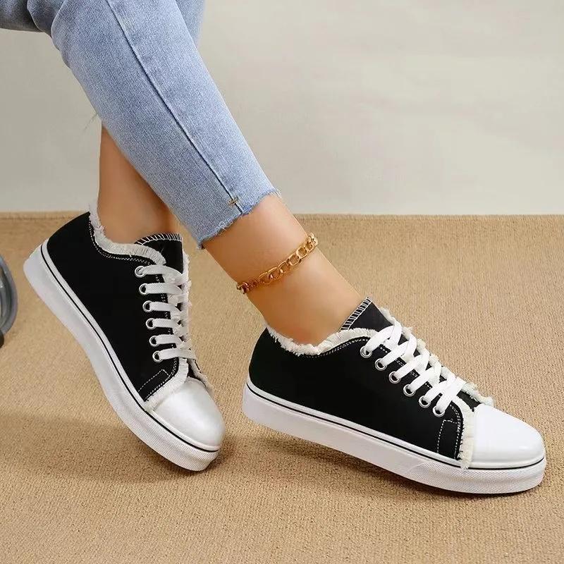 Fashion Women Canvas Shoes Fashion New Spring Autumn Sneakers Low Cut Lace-Up Women Vulcanize Shoes Woman Flats Off White Shoes Female