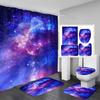 Tenda Doccia Galassia Viola Set Tappetino Antiscivolo Copri Sedile WC Tappetino Bagno Spazio Stellato Tenda Doccia Nebulosa Universo Set Bagno