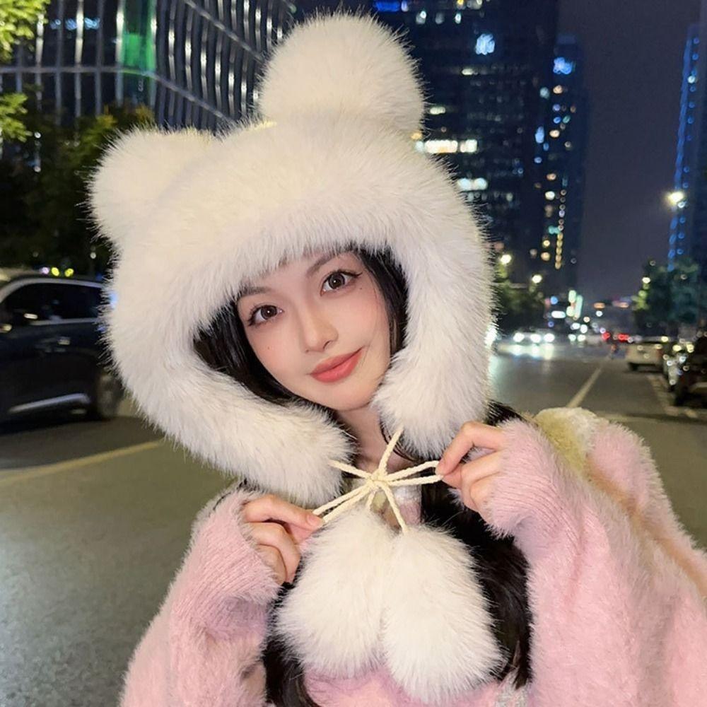 Wool Ear Protection Hat Warm Fluffy Bucket Hat Cute Winter Plush Hat  Women