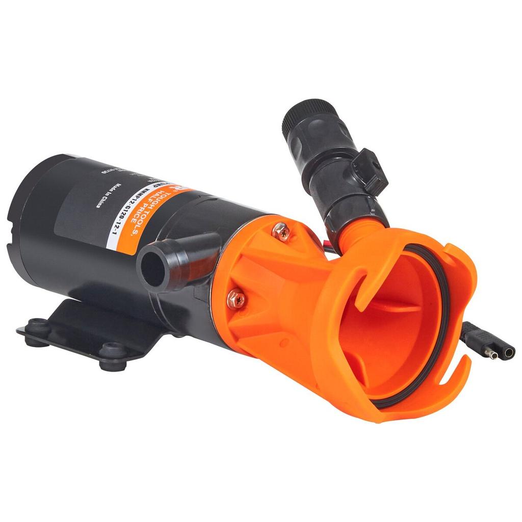 RV Portable Macerator Pump, 12V, 12GMP Quick Release RV Waste Pump, RV Sewage Sewer Pump with Detachable Quick Connection Valve Metal Hose Clamp Power