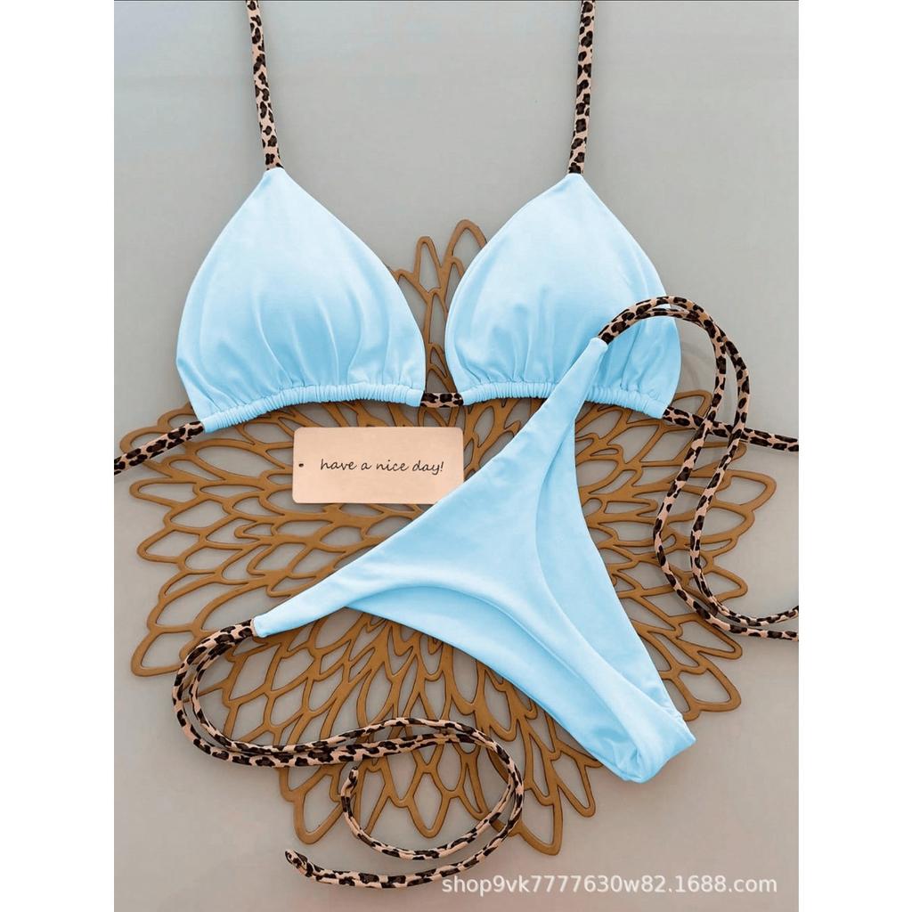 Ladies' Fashion Leopard Print Lace Up Bikini Swimsuit, Beach Vacation Set