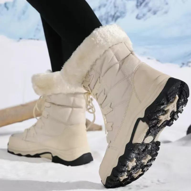 Botas de Nieve de Invierno para Mujer Calidez Exterior Piel Sintética Botines de Tobillo de Suela Gruesa para Mujer Antideslizantes Resistentes al Desgaste Zapatos Casuales para Senderismo para Mujer