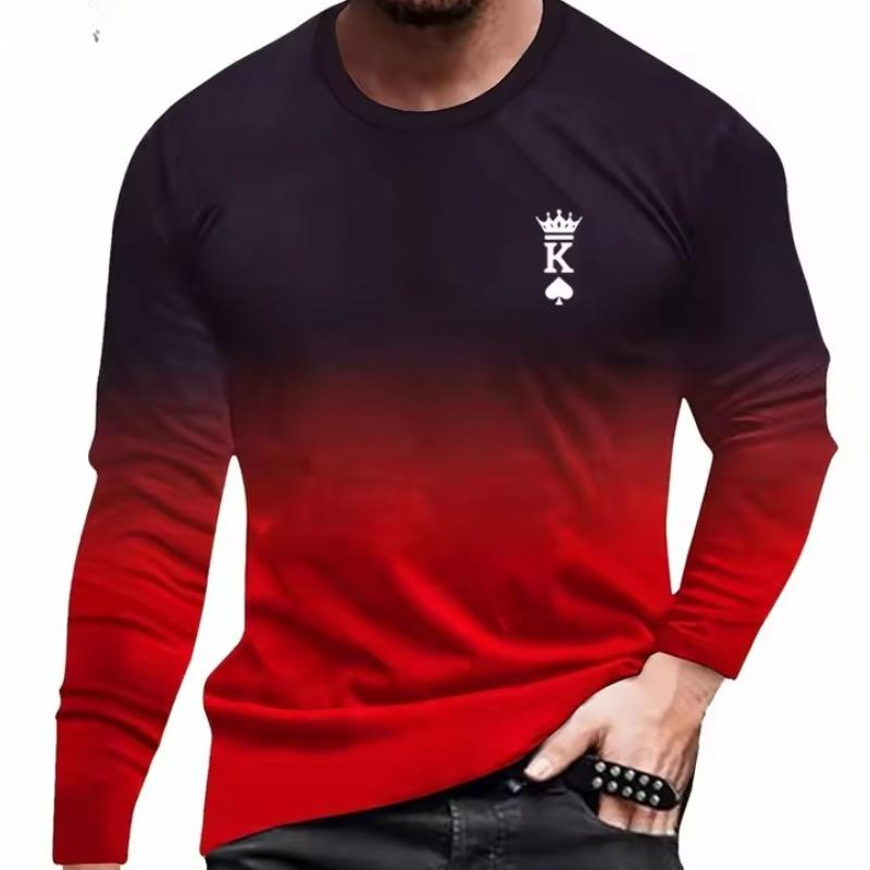 Gradient Color Pattern Print T shirt Men Loose Men's Clothing Long Sleeve Gradient Graphic T shirts Street Fashion Mens Clothes