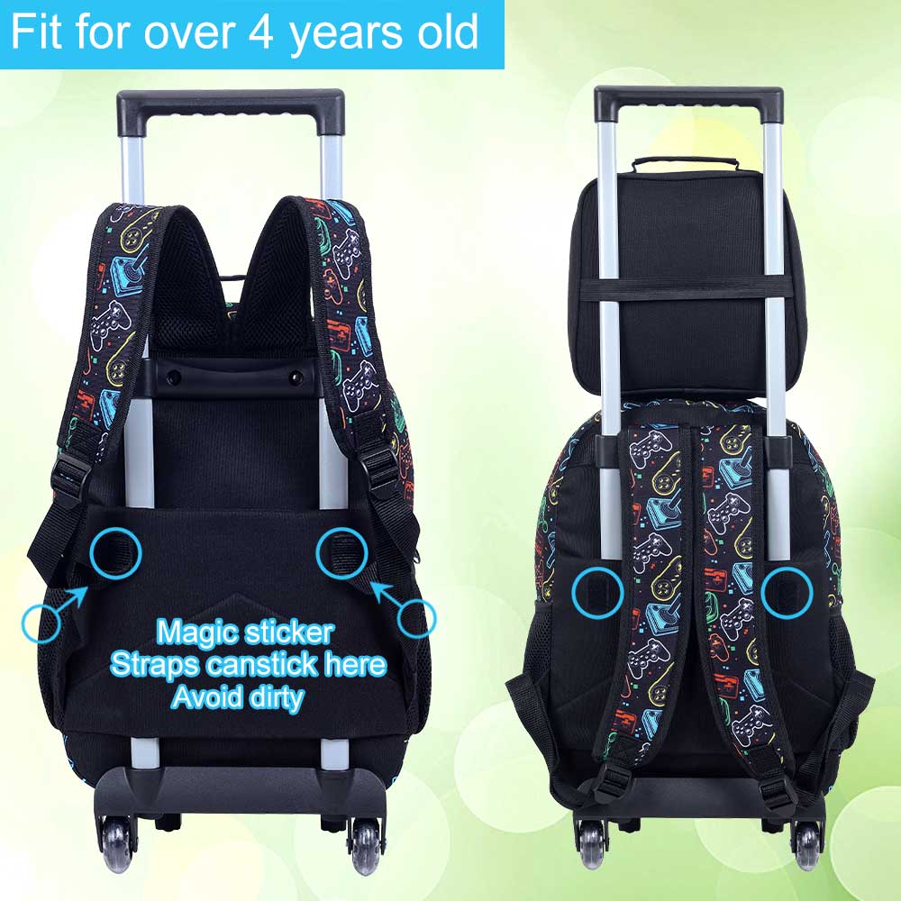 Rollender Rucksack für Jungen, Kinder Schultasche mit Rollen und Lunchtasche, Schultasche auf Rädern für Kinder