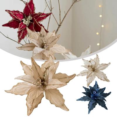 28cm Christmas Poinsettia Glitter Flower Hanging Xmas Party Tree Decoration Home Wedding Party Decorations