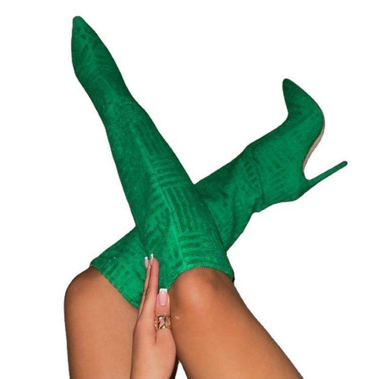 Europäische und amerikanische neue sexy spitze warme Handtuch-Mittelstiefel Damen große Größe Wind nackte Stiefel